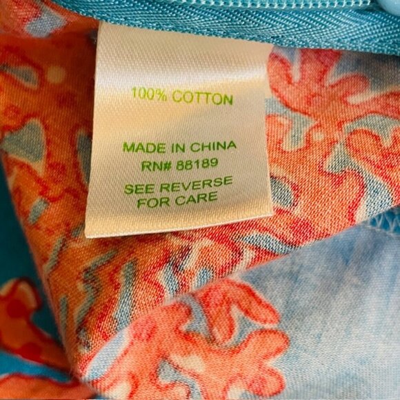 Lilly Pulitzer 100% Cotton Top Blouse Resortwear Turquoise Coral Siesta Medium - Picture 6 of 9